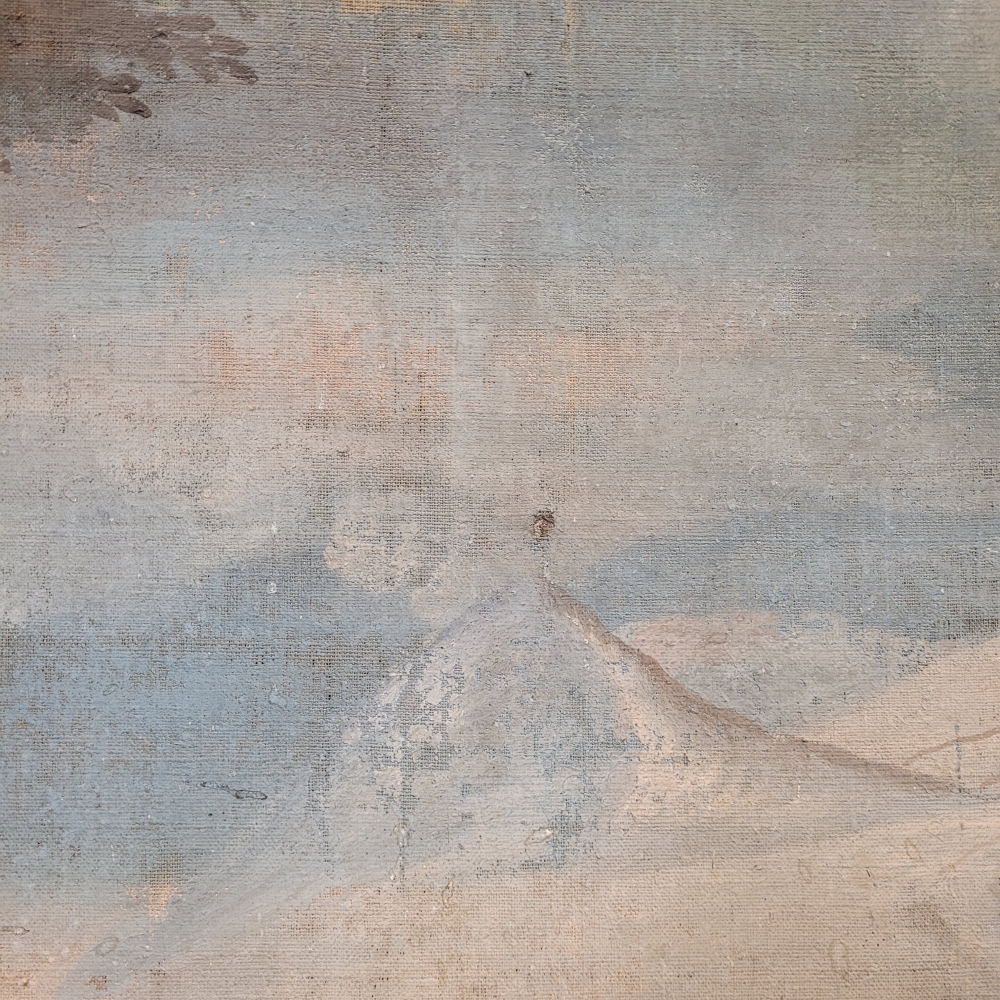 Pintura al agua sobre lino, “Duelo de caballeros”, escuela francesa, siglo XVIII
