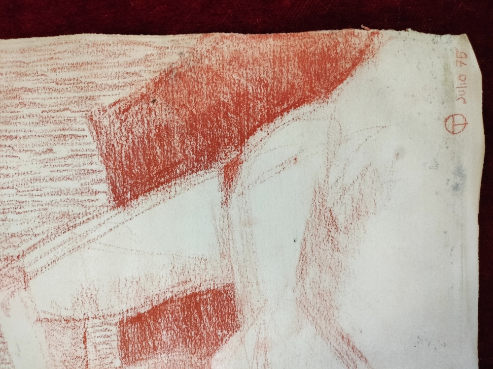 Óscar Tusquets, desnudo femenino recostado, sanguina sobre papel, España, 1975