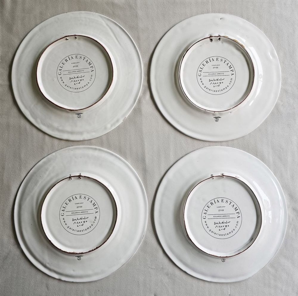 Colección completa 4 platos de cerámica, Eduardo Arroyo, \"Deshollinador\", edición limitada, 2008