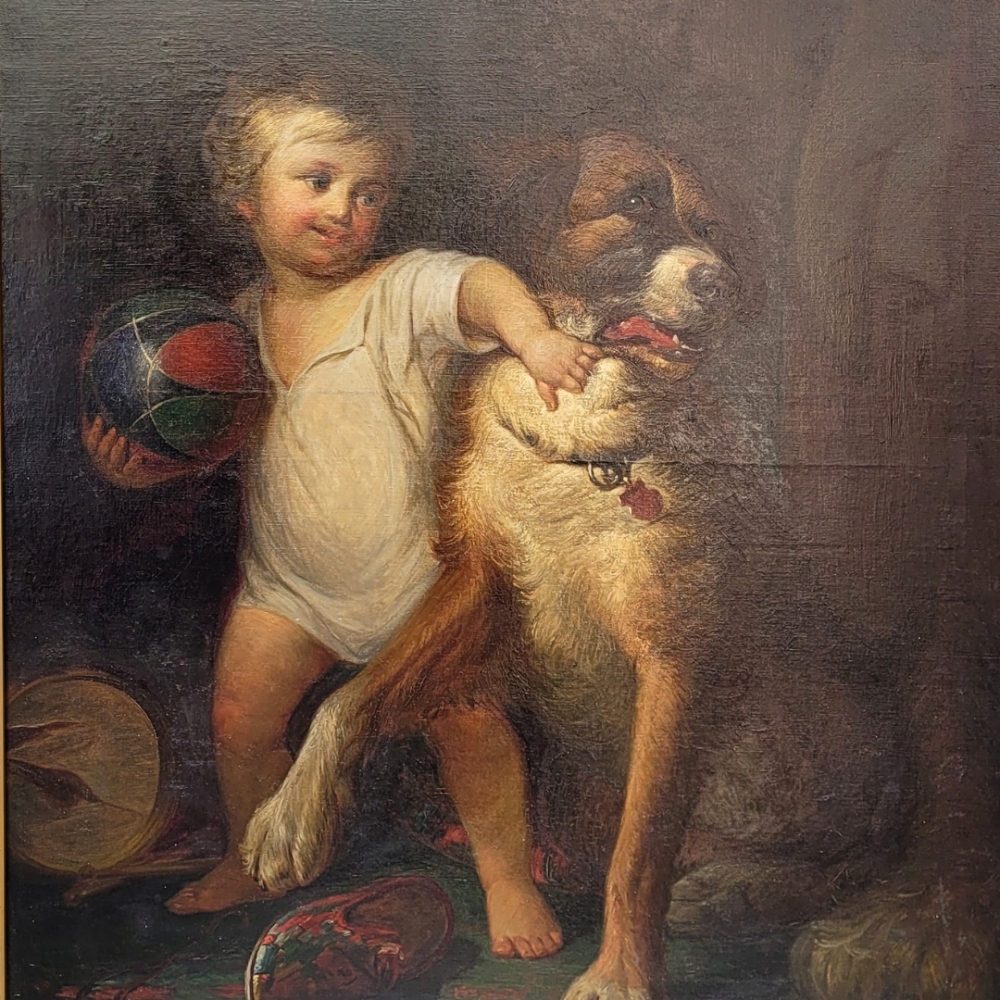 Retrato infantil “Niño con perro”, escuela francesa, siglo XIX