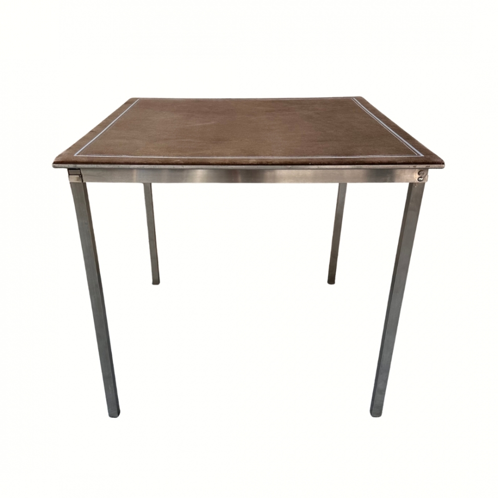 Mesa de juego plegable, acero y terciopelo, siguiendo Christian Dior, Francia, años 70