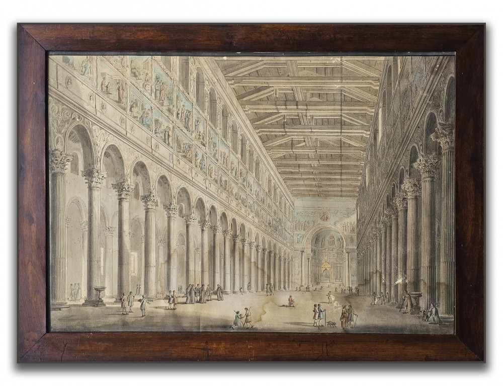 Conjunto de 4 dibujos académicos de arquitectura, acuarela y tinta aguada, vistas de Roma, firmados por Augusto Martínez, Roma, 1937