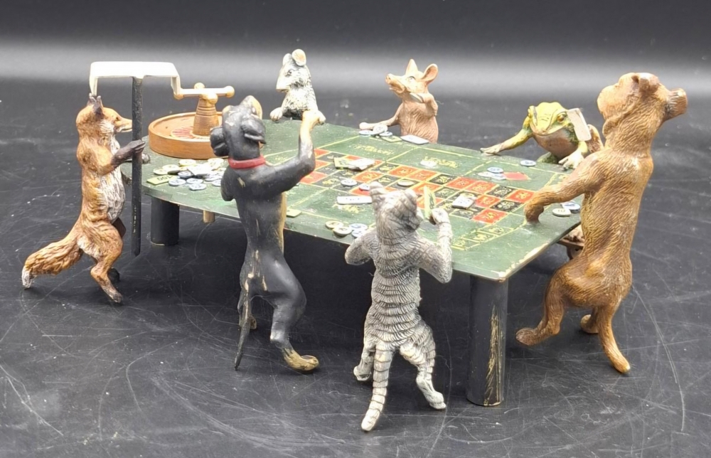 Escultura de animales en el casino, bronce policromado, de Viena al estilo de Franz Bergman
