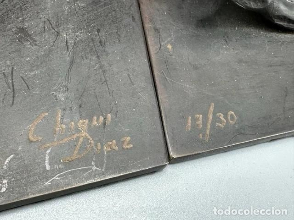 Escultura de rana en tres partes, bronce de Chiqui Diaz, firmado y numerado