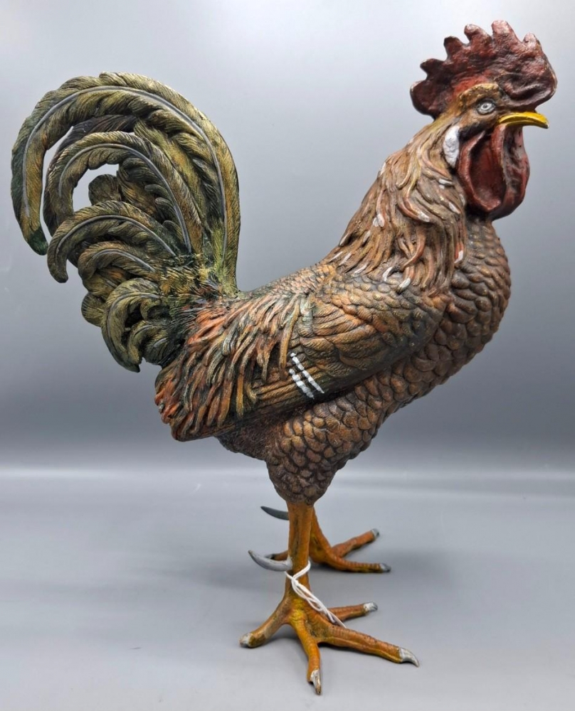 Gallo en bronce policromado de Viena con sello