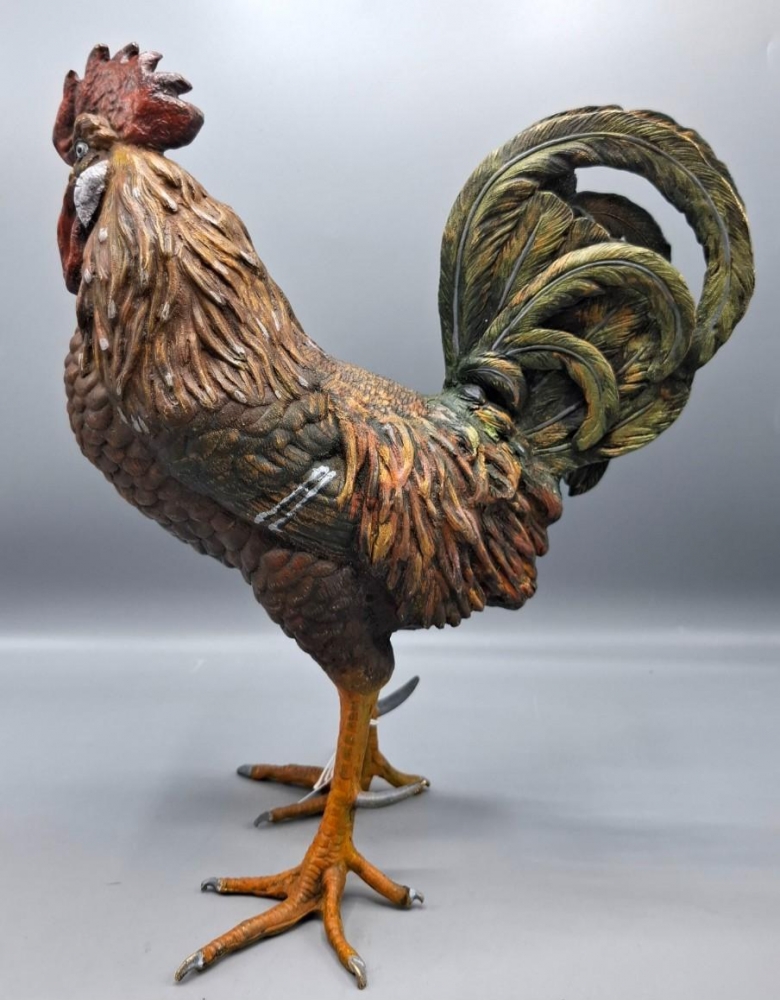 Gallo en bronce policromado de Viena con sello