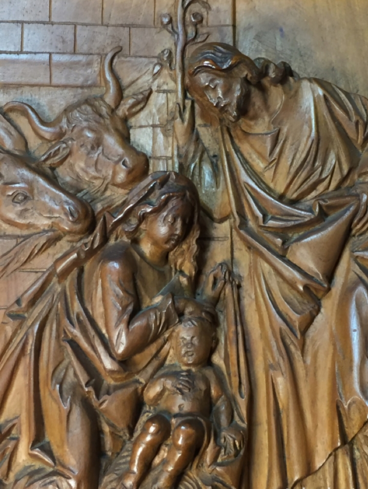 Escultura Sagrada familia en madera tallada de Masriera y Carreras