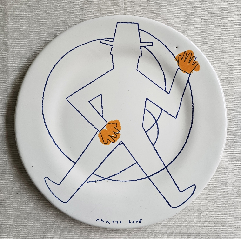 Colección completa 4 platos de cerámica, Eduardo Arroyo, \"Deshollinador\", edición limitada, 2008