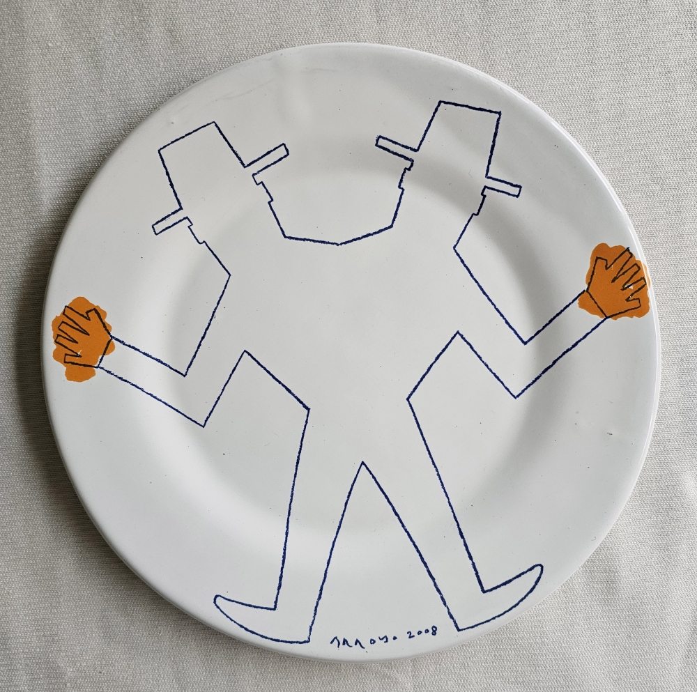 Colección completa 4 platos de cerámica, Eduardo Arroyo, \"Deshollinador\", edición limitada, 2008