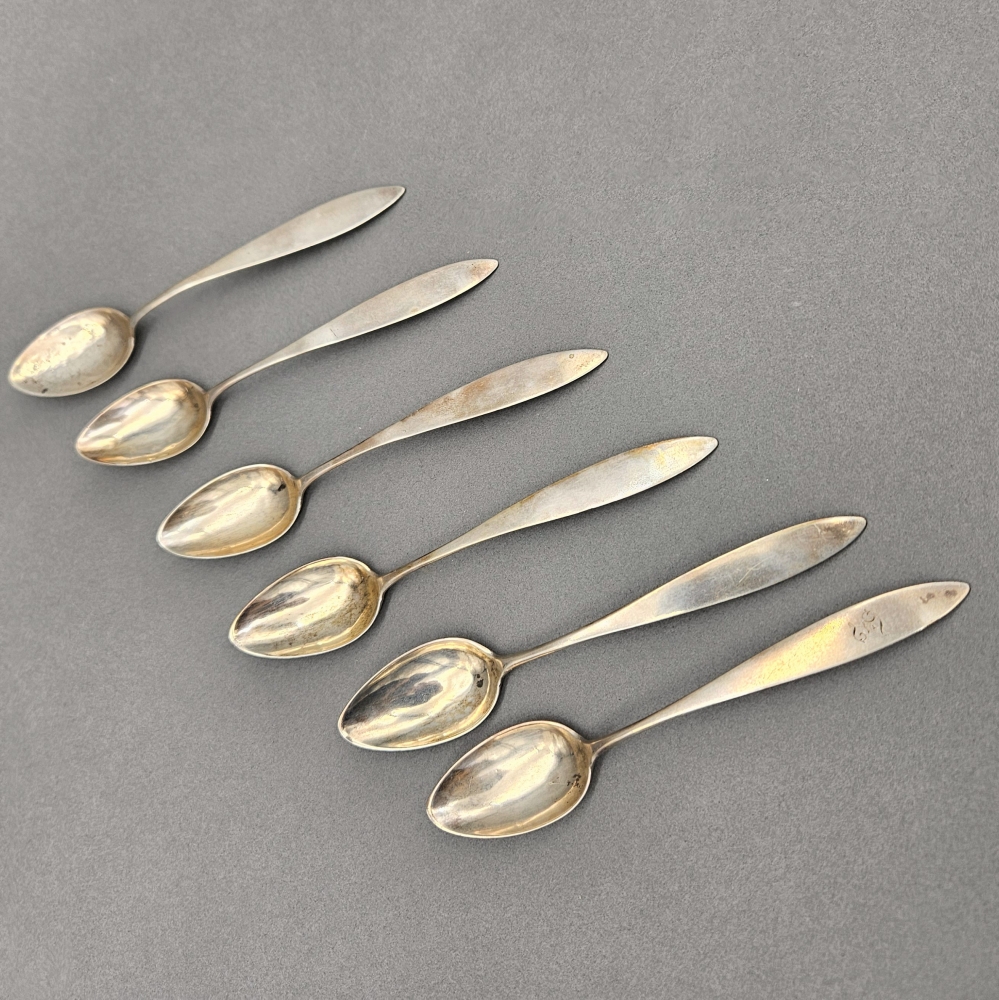 6 cucharas de café Biedermeier, plata, 1820 - 1850