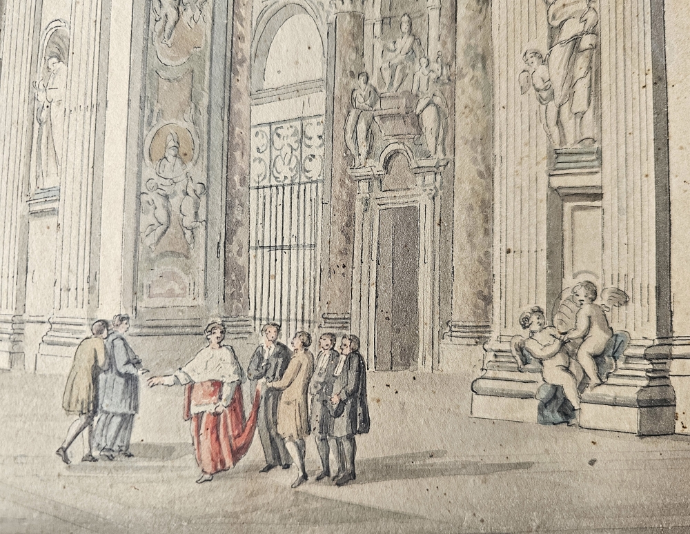 Conjunto de 4 dibujos académicos de arquitectura, acuarela y tinta aguada, vistas de Roma, firmados por Augusto Martínez, Roma, 1937