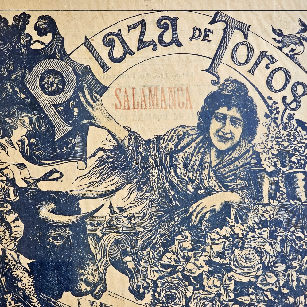 Cartel de toros de 1899, Salamanca (Guerrita y Antonio Montes), doble cara enmarcado con cristal