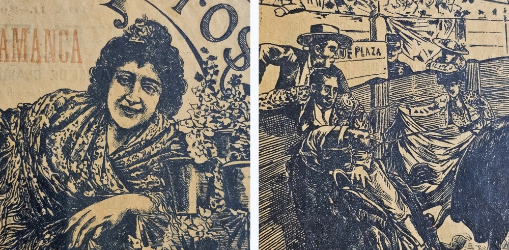 Cartel de toros de 1899, Salamanca (Guerrita y Antonio Montes), doble cara enmarcado con cristal