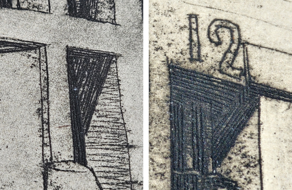 Charles Meryon, grabado original al aguafuerte \"La Rue des Mauvais Garçons\", París, 1854