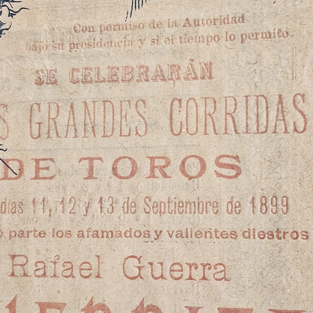 Cartel de toros de 1899, Salamanca (Guerrita y Antonio Montes), doble cara enmarcado con cristal