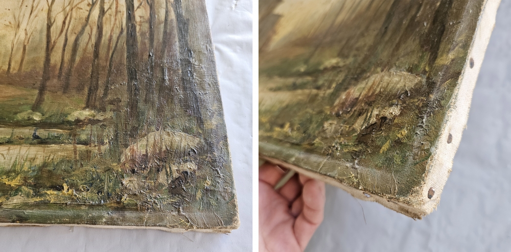 Paisaje costumbrista catalán, pintura al óleo, siglo XIX-XX