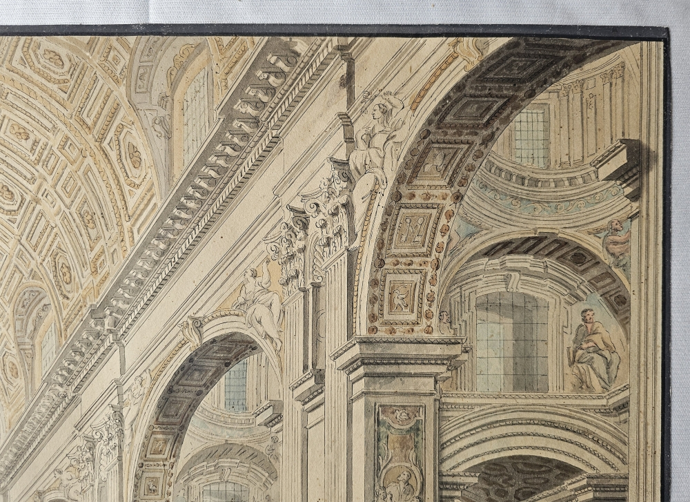 Conjunto de 4 dibujos académicos de arquitectura, acuarela y tinta aguada, vistas de Roma, firmados por Augusto Martínez, Roma, 1937