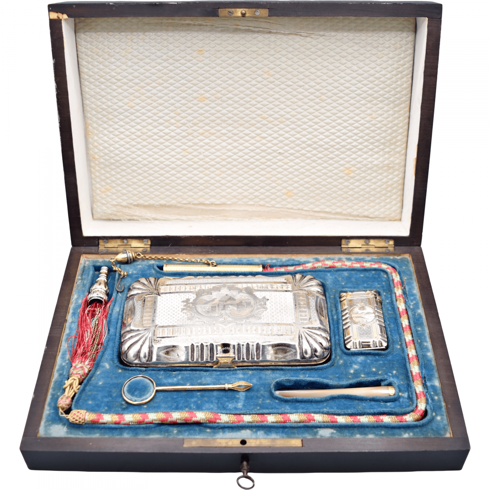 Estuche victoriano de plata para tabaco, finales del siglo XIX