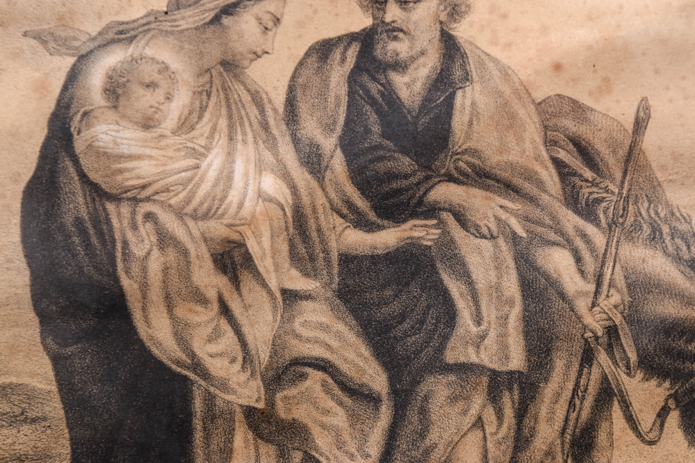 Estampa religiosa, \"Huida a Egipto\", siglo XIX