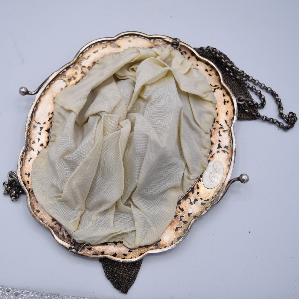 Bolso de malla de plata alemana, Eduardiano - Art Decó