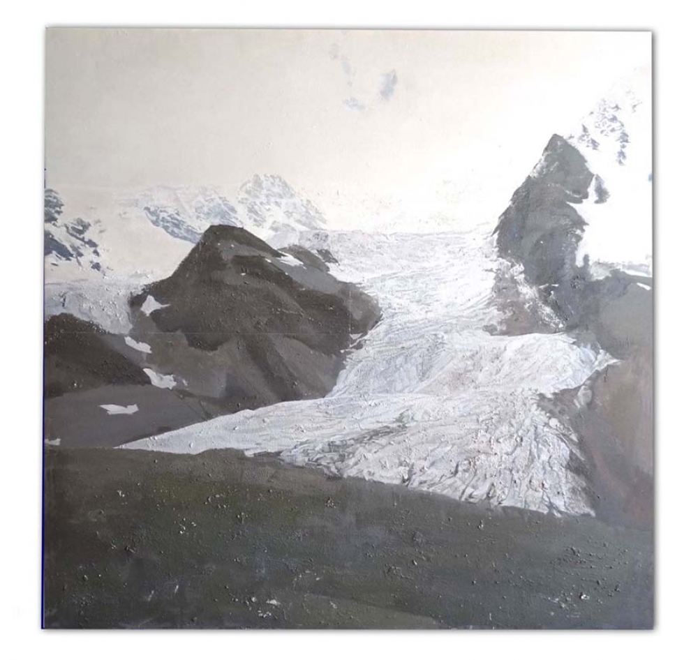 Alessandro Taiana, pintura realista, paisaje montaña con nieve, 2003