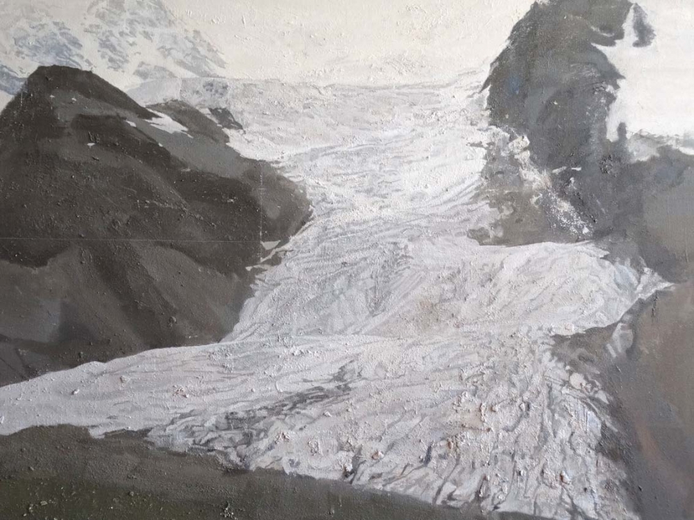 Alessandro Taiana, pintura realista, paisaje montaña con nieve, 2003