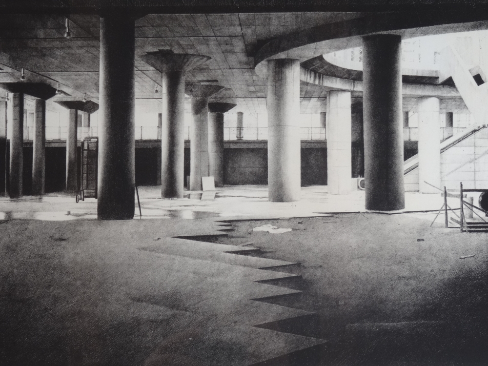 José Manuel Ballester, litografía, estación de Atocha, 1985