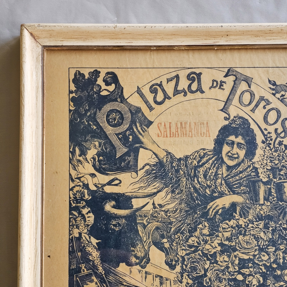 Cartel de toros de 1899, Salamanca (Guerrita y Antonio Montes), doble cara enmarcado con cristal