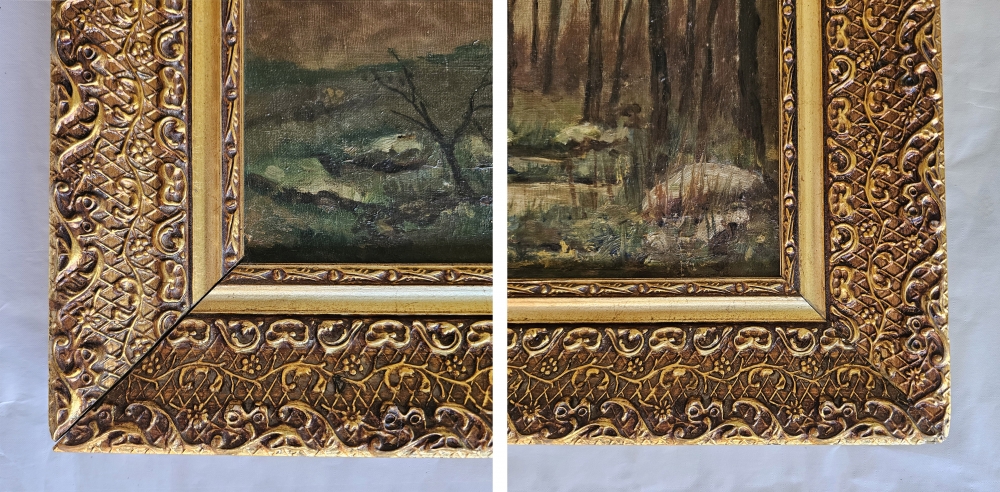 Paisaje costumbrista catalán, pintura al óleo, siglo XIX-XX