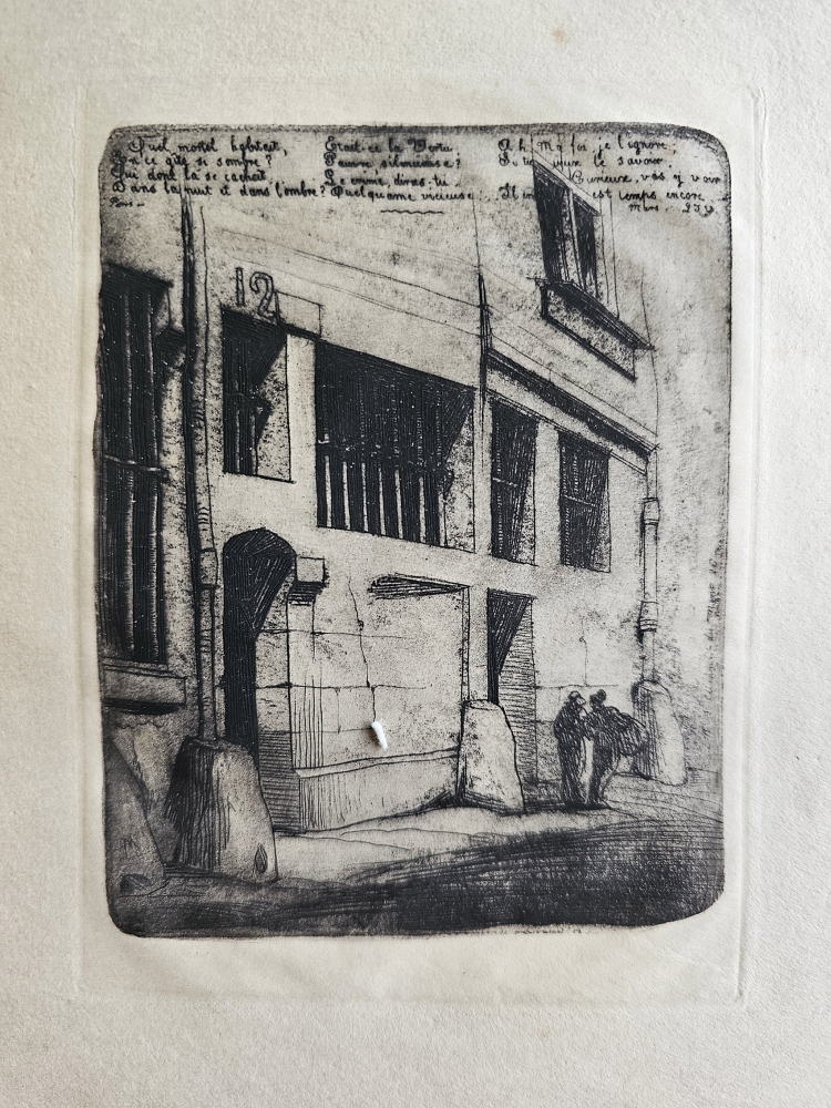 Charles Meryon, grabado original al aguafuerte \"La Rue des Mauvais Garçons\", París, 1854