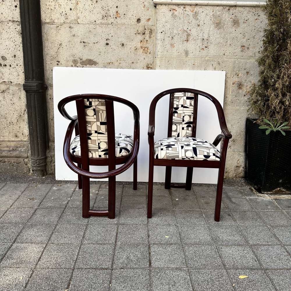 Juego de 4 sillas art déco, tapizado “Euphoria Cubista”, Misia París, Francia, años 70