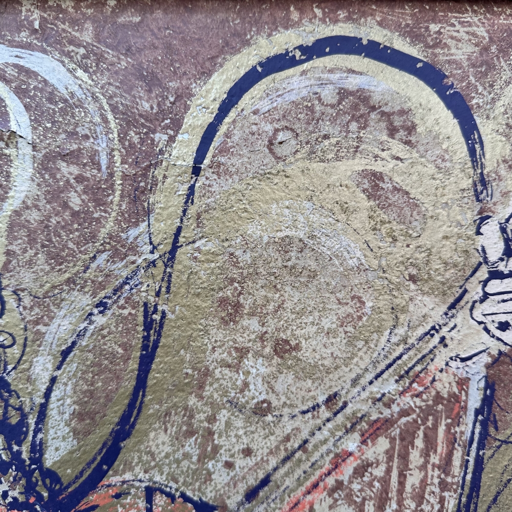 Carmen Parra, técnica mixta sobre papel \"Ángel músico\", México, siglo XX