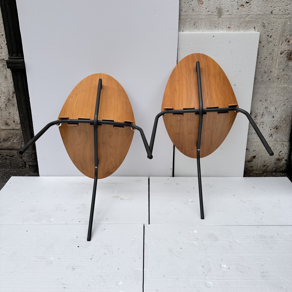 Juego de 6 sillas «A6», Joseph-André Motte para Steiner, madera y cuero, Francia, años 2000