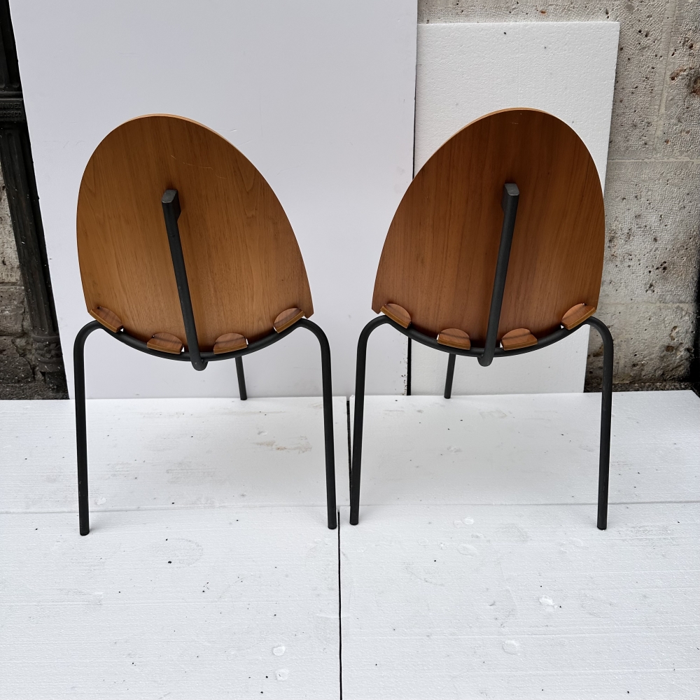 Juego de 6 sillas «A6», Joseph-André Motte para Steiner, madera y cuero, Francia, años 2000