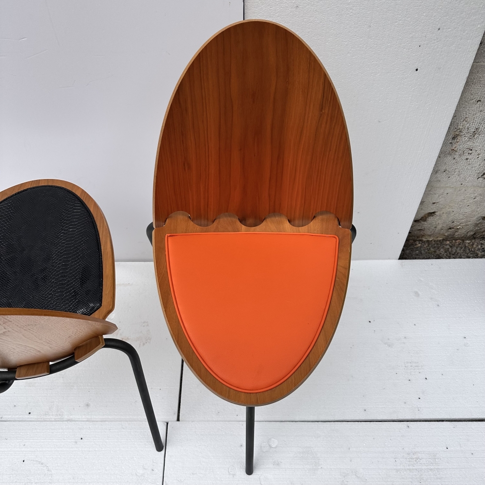 Juego de 6 sillas «A6», Joseph-André Motte para Steiner, madera y cuero, Francia, años 2000