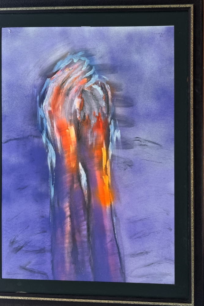 Vicent Calbet Riera, Manos en plegaria, técnica mixta óleo acuarela, 1993