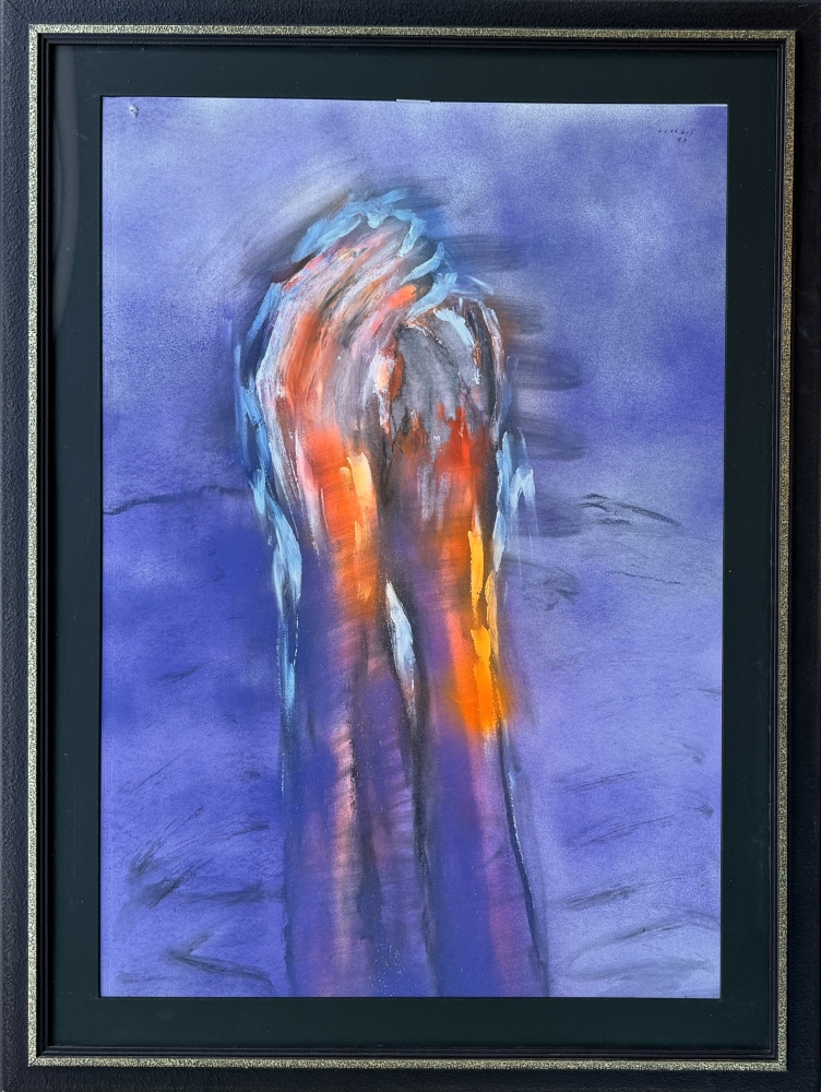 Vicent Calbet Riera, Manos en plegaria, técnica mixta óleo acuarela, 1993