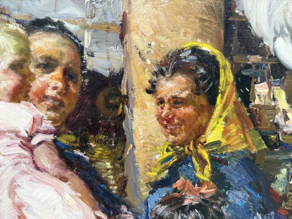 Ignacio Gil Sala, óleo sobre lienzo, Mujeres y niños en Ibiza, impresionismo español, años 60