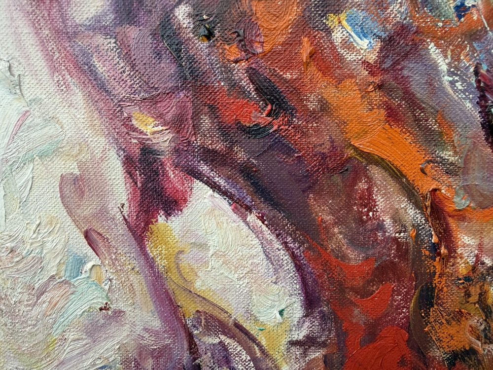 José Antonio Pineda Bueno, Luz estival, óleo sobre lienzo, mujer en jardín