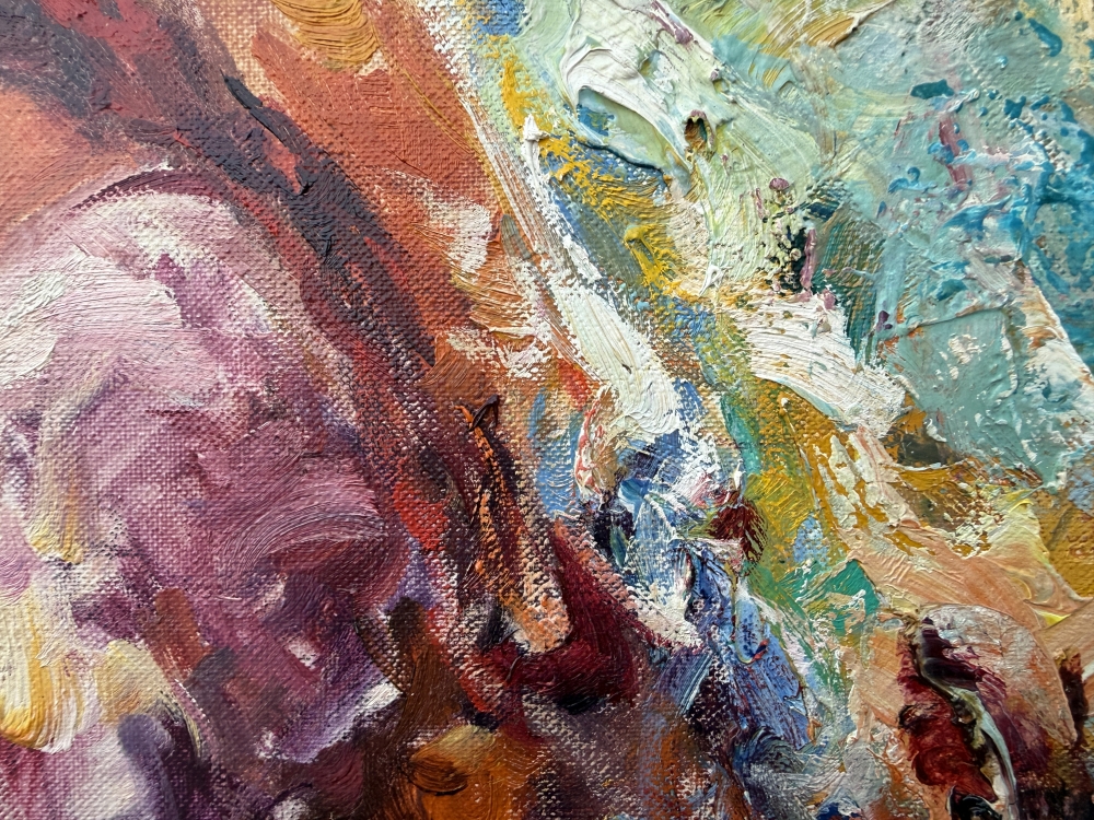 José Antonio Pineda Bueno, Luz estival, óleo sobre lienzo, mujer en jardín