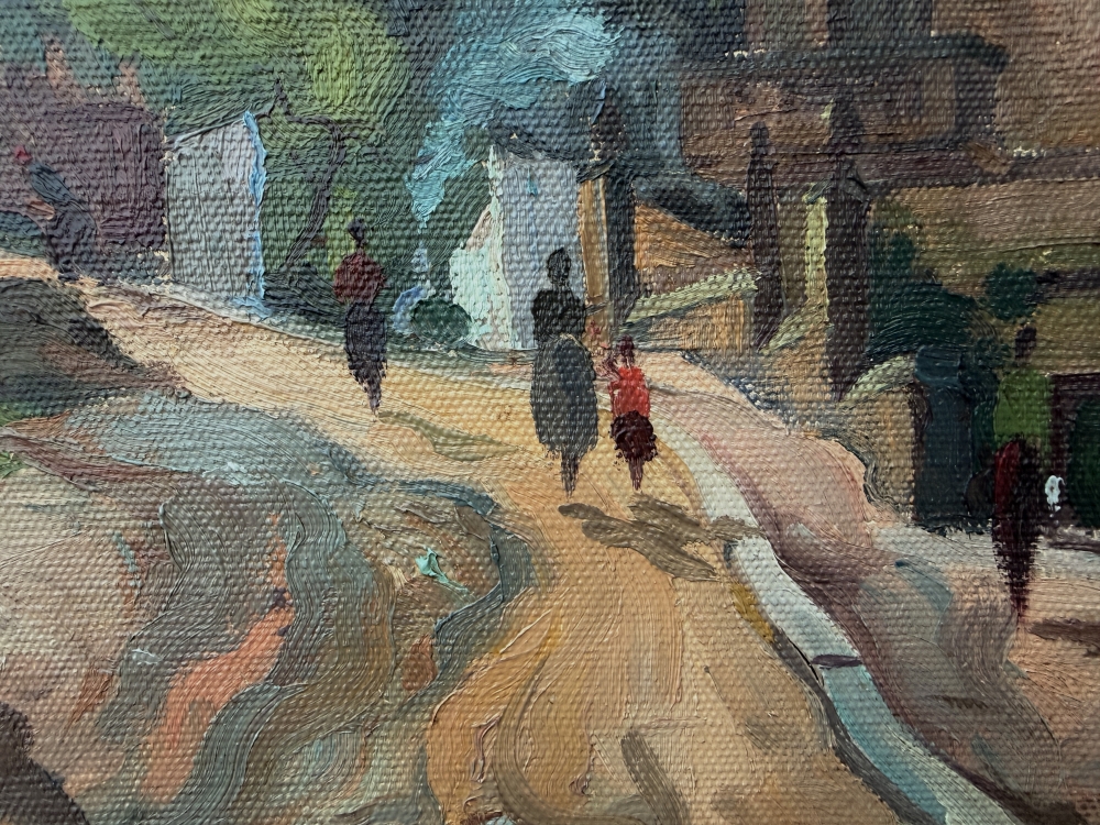 Antoni Llobet Aracil, Paisaje con figuras, óleo sobre lienzo, 1940
