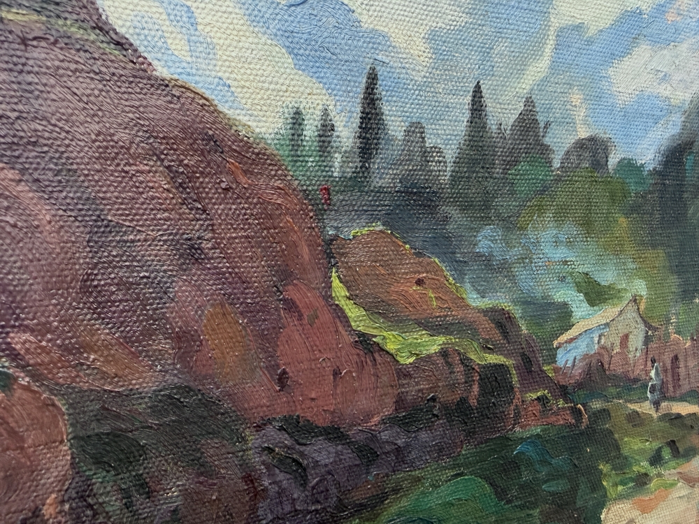 Antoni Llobet Aracil, Paisaje con figuras, óleo sobre lienzo, 1940