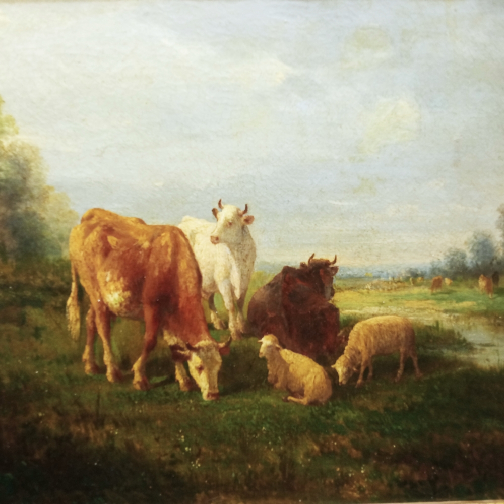 Andrés Cortés y Aguilar, \"Paisaje con vacas y corderos\", óleo sobre lienzo, siglo XIX