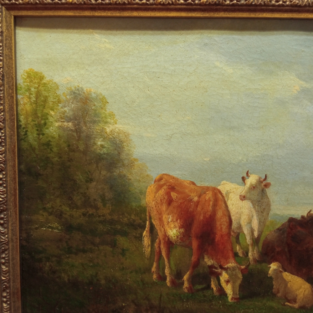 Andrés Cortés y Aguilar, \"Paisaje con vacas y corderos\", óleo sobre lienzo, siglo XIX
