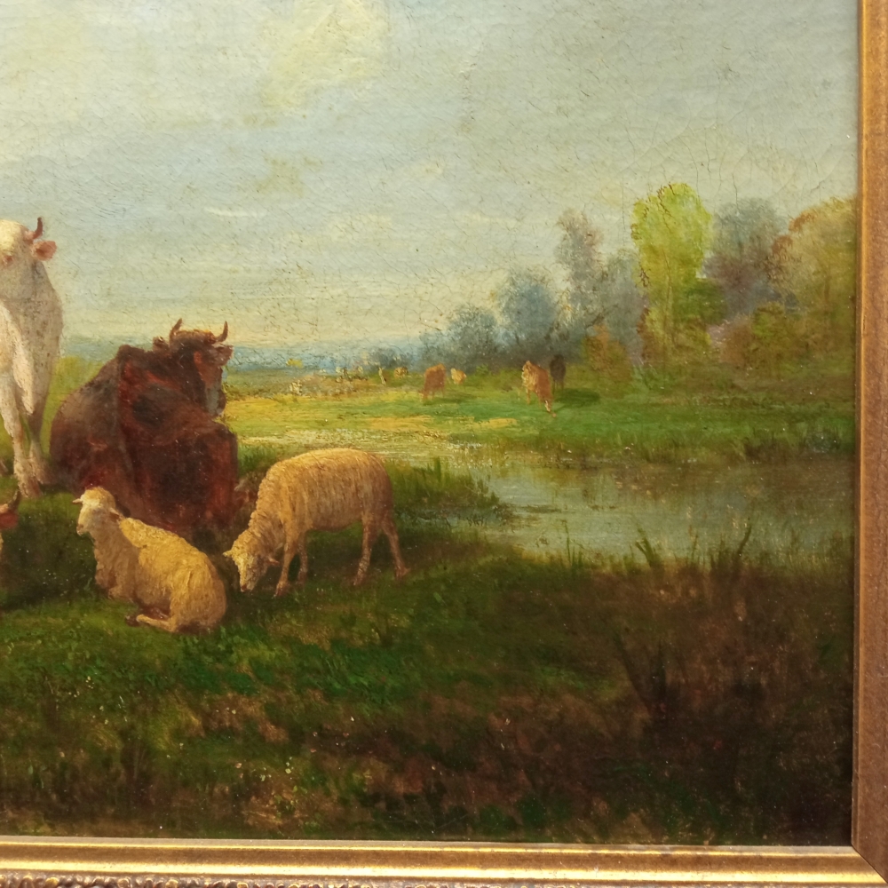 Andrés Cortés y Aguilar, \"Paisaje con vacas y corderos\", óleo sobre lienzo, siglo XIX