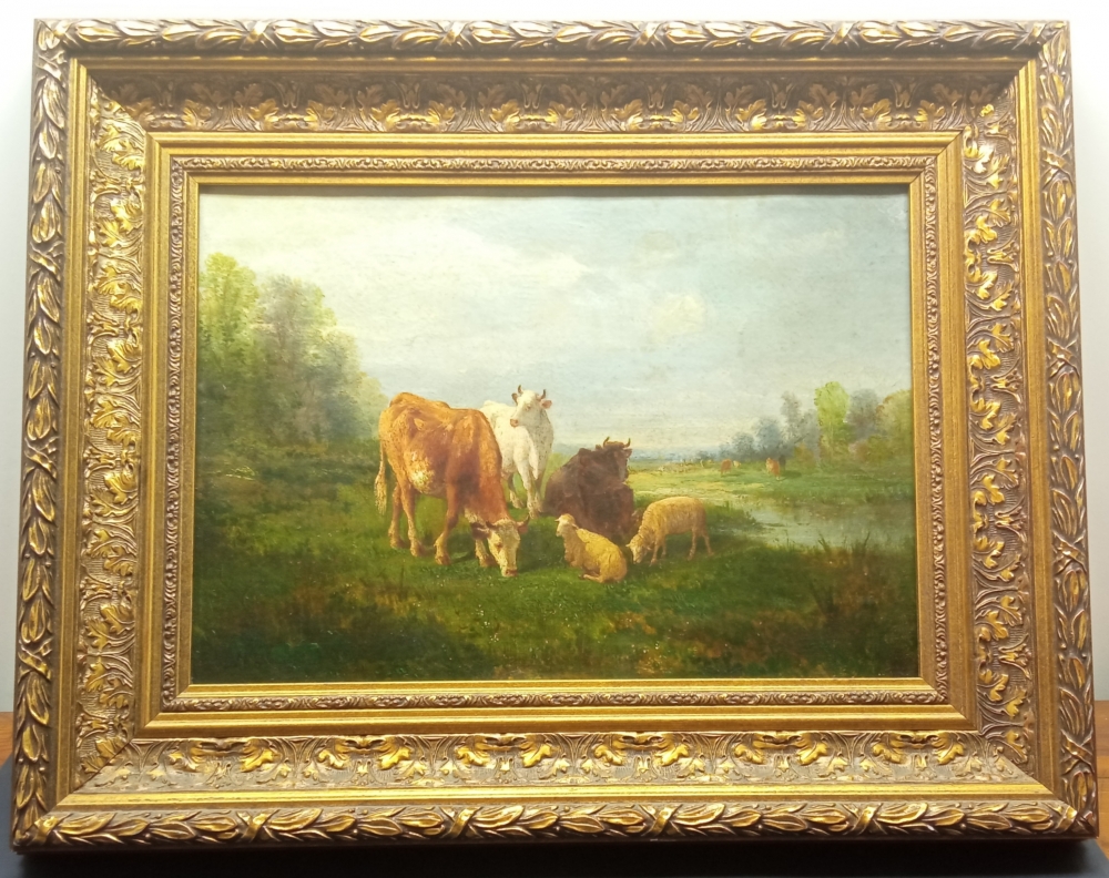 Andrés Cortés y Aguilar, \"Paisaje con vacas y corderos\", óleo sobre lienzo, siglo XIX