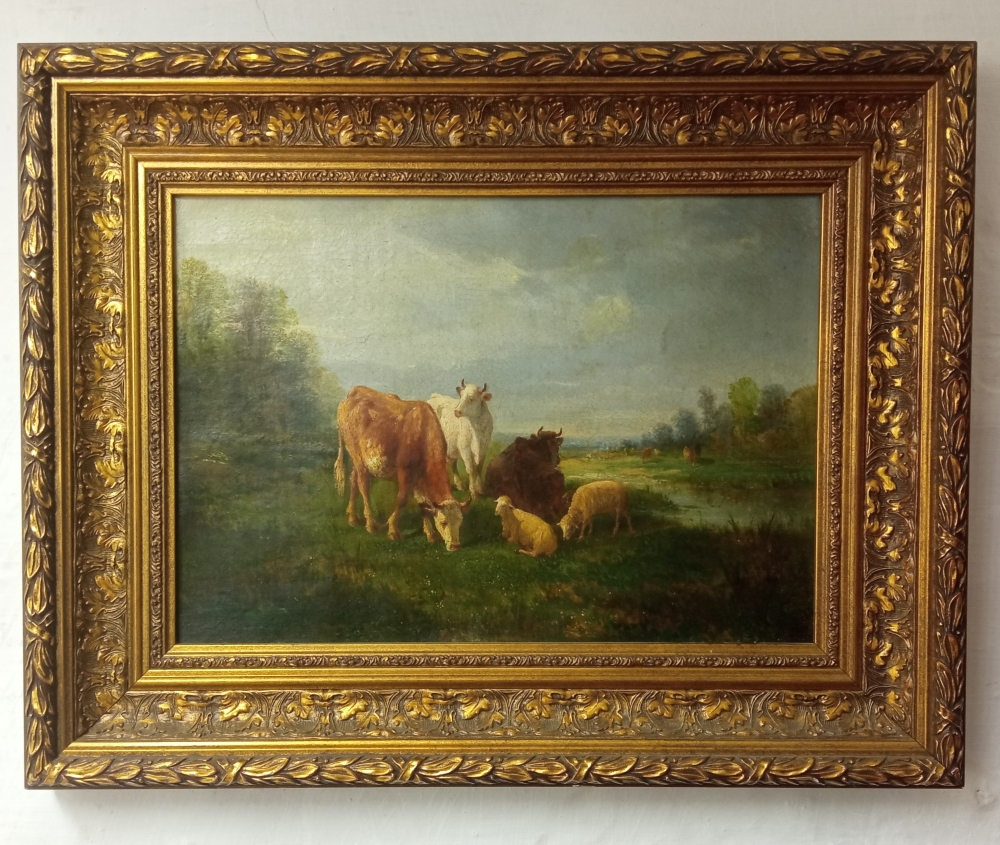 Andrés Cortés y Aguilar, \"Paisaje con vacas y corderos\", óleo sobre lienzo, siglo XIX
