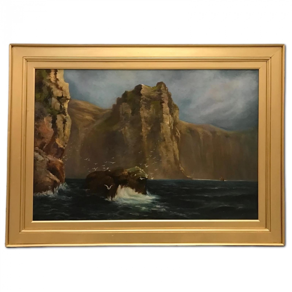 \"Cliffs with Stormy Sea\", After British School of 19th Century, años 50-60 del siglo XX