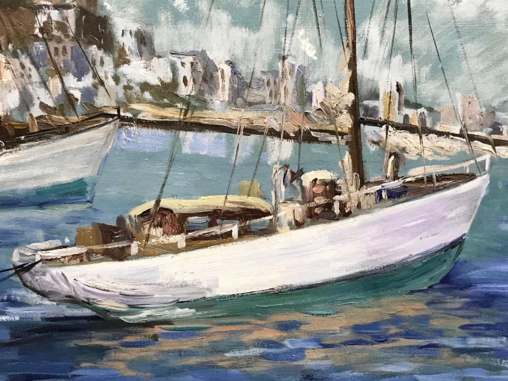 ”Paisaje Balear con Ciudad Amurallada”, J. García Altafulla, años 50 del siglo XX