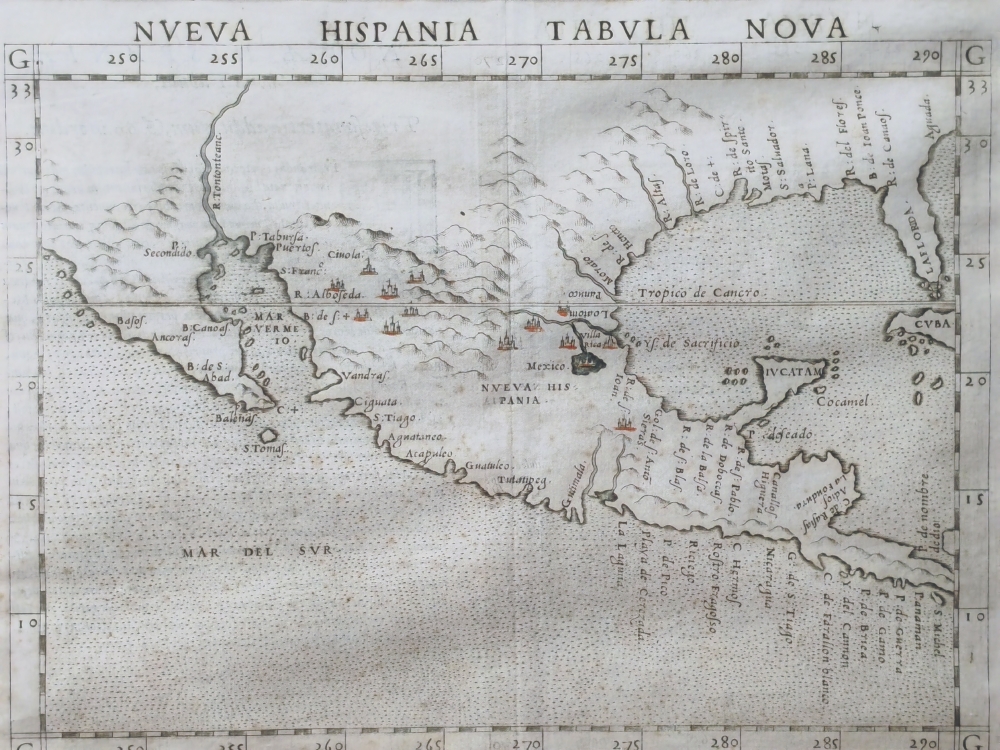 Mapa original del siglo XVI de la Nueva España: Nueva Hispania Tabula Nova de Ruscelli, 1562